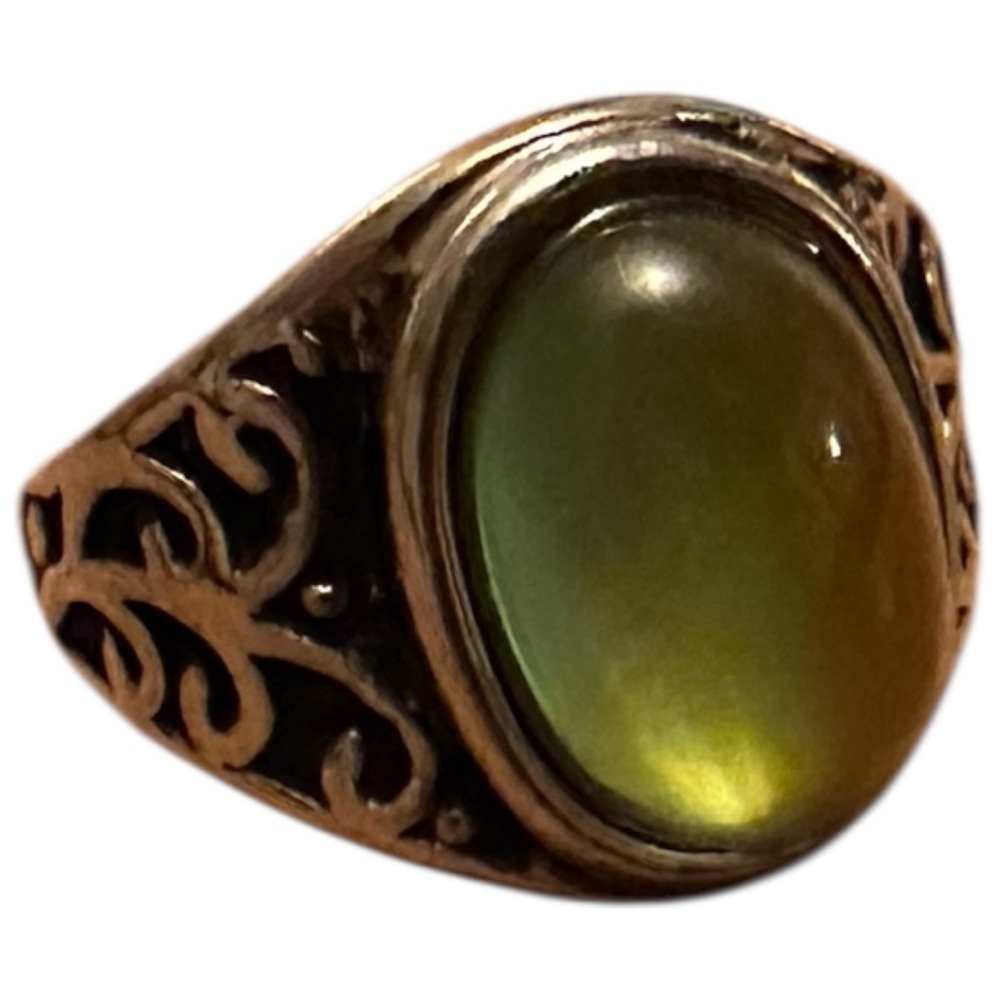 Mood Ring Stone Silver Tone Filigree Scroll Design
